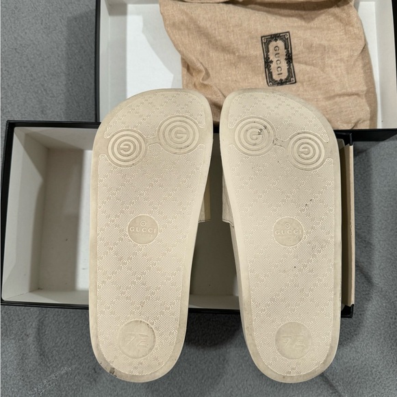Gucci Leather Upper Rubber Sandal Ivory Microguccissima Slides size 38 US 7.5 - Picture 5 of 7